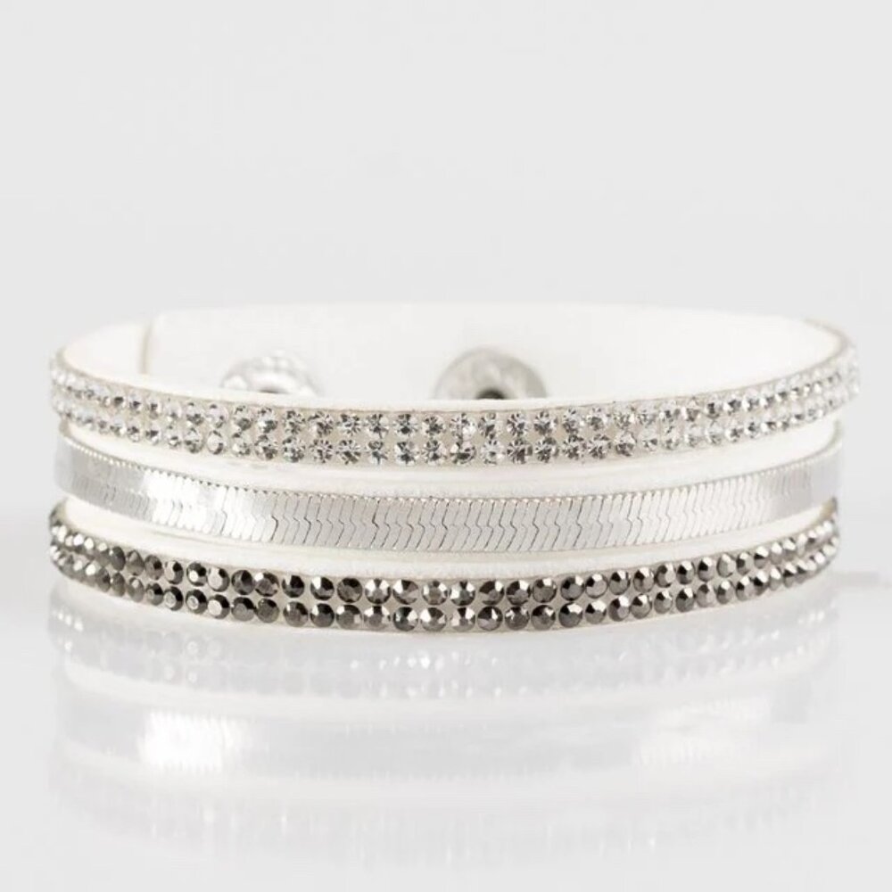 Paparazzi I Mean Business White Rhinestones Urban Wrap Bracelet